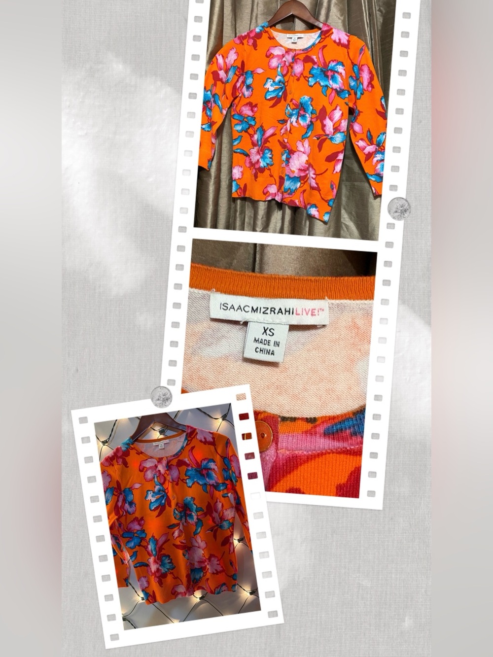 Isaac Mizrahi Orange Floral‎ Button-Front Cardigan #1872